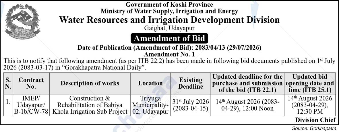 Water Resources and Irrigation Development Division, Udayapur