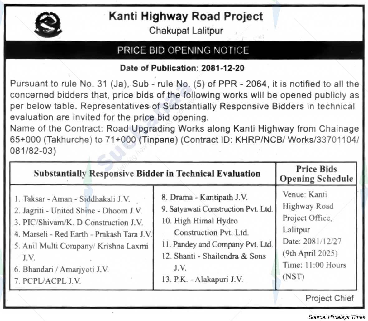 Kanti Highway Road Project