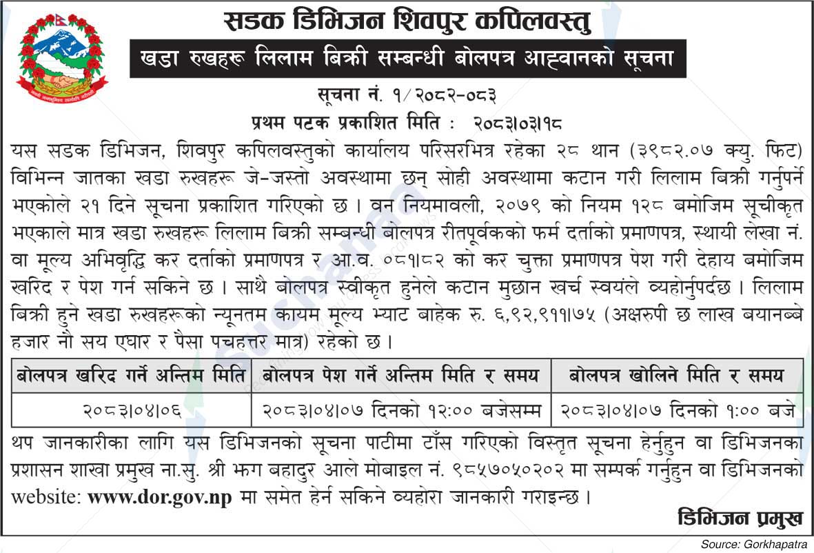 Road Division, Shivapur, Kapilvastu