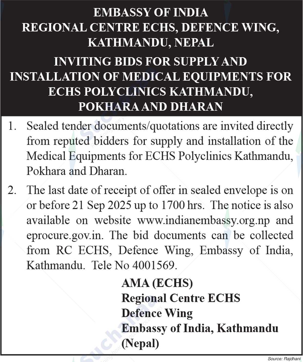 Embassy of India, ECHS Polyclinic Kathmandu
