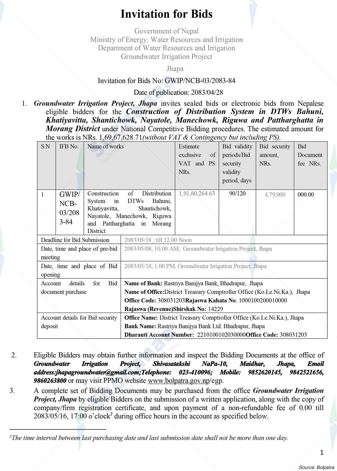 Jhapa Groundwater Irrigation Project
