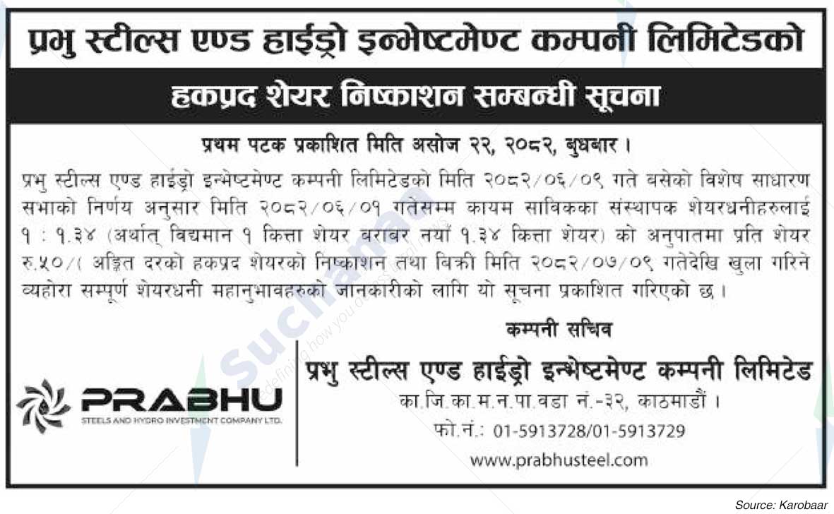 Prabhu Steels and Hydro Investment Company Limited