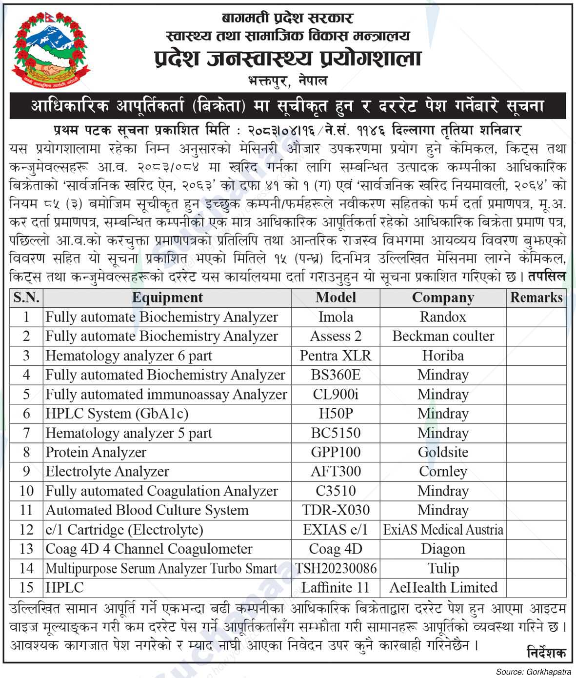 Provincial Public Health Laboratory, Bhaktapur