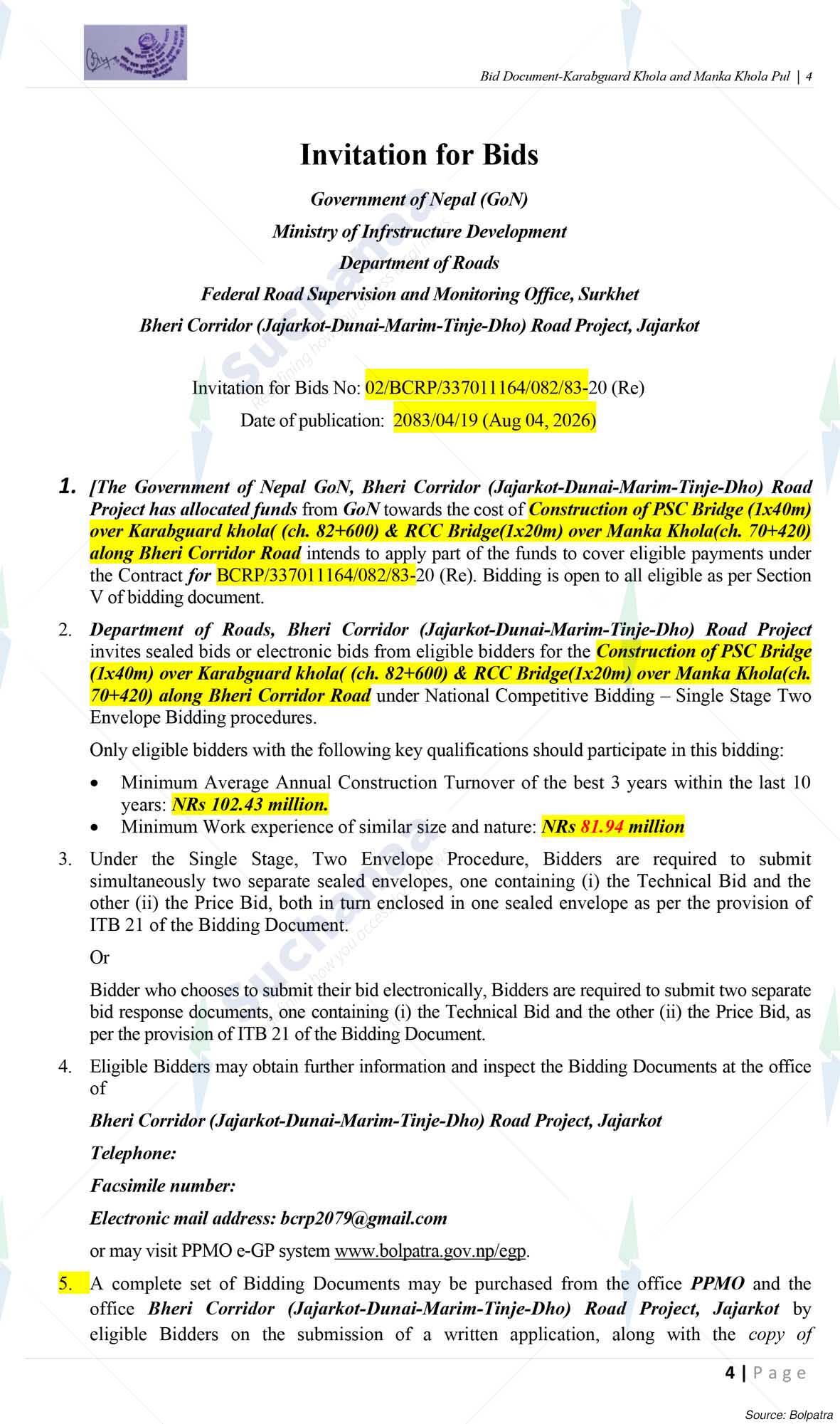 Bheri Corridor (Jajarkot-Dunai-Marim-Tinje Dho) Road Project, Jajarkot