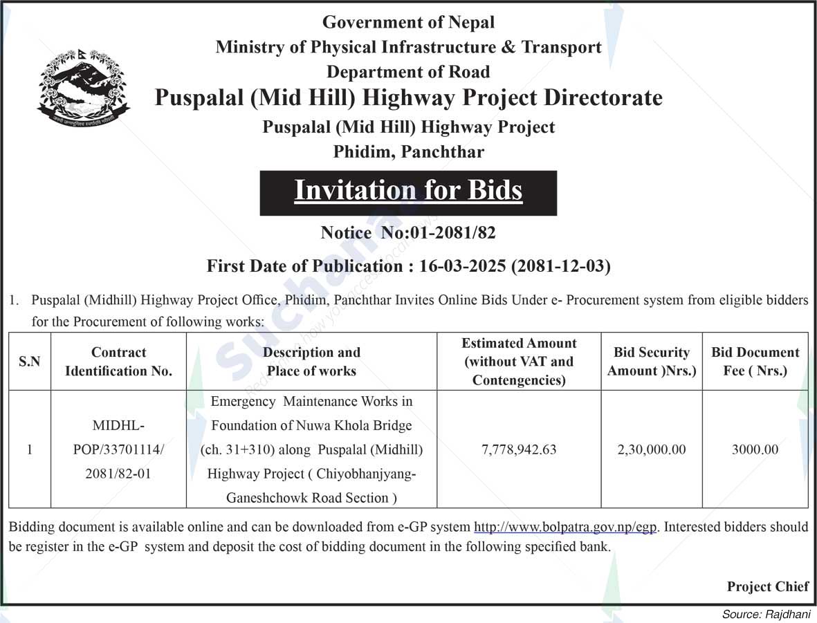Puspalal (Mid Hill) Highway Project Phidim
