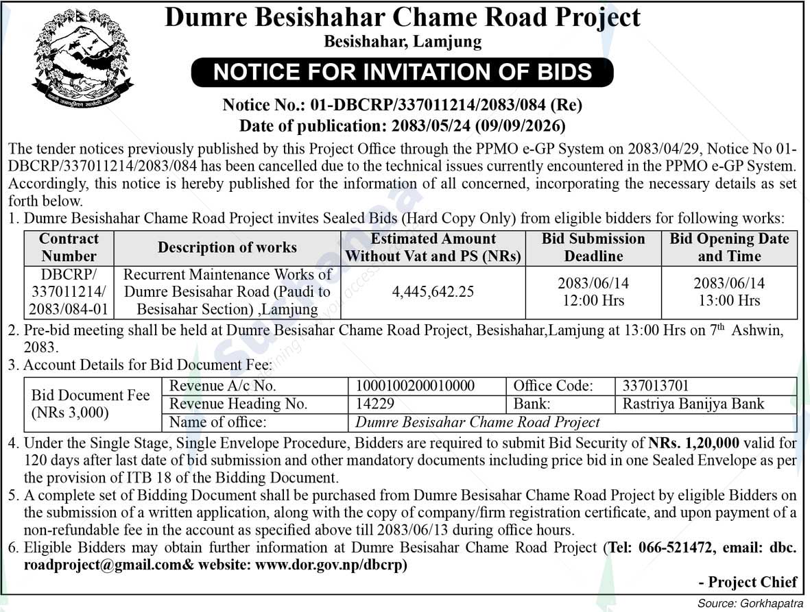 Dumre Besishahar Chame Road Project