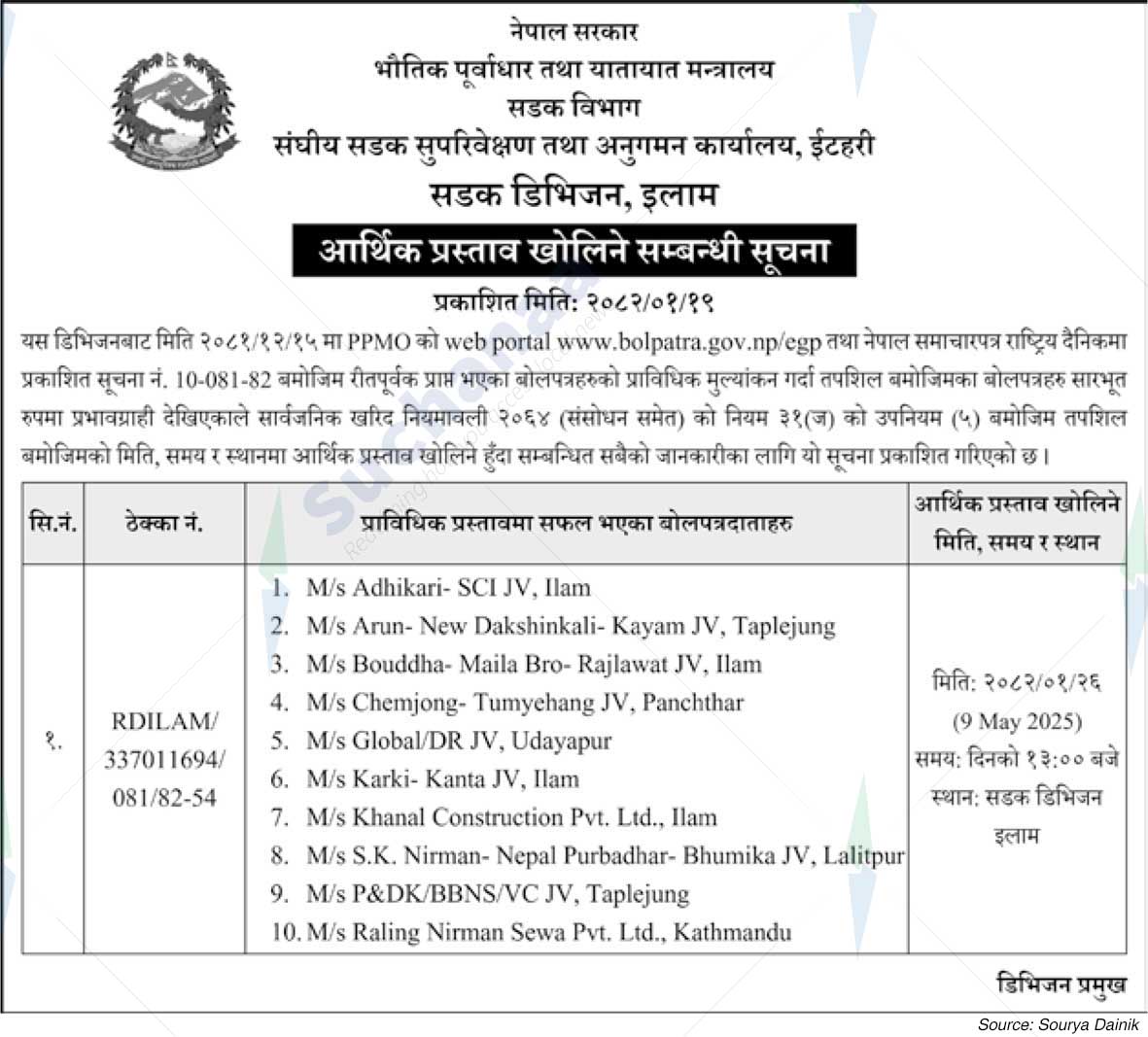Road Division, Ilam