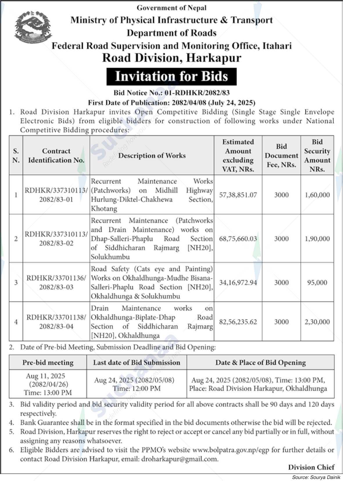 Road Division, Harkapur