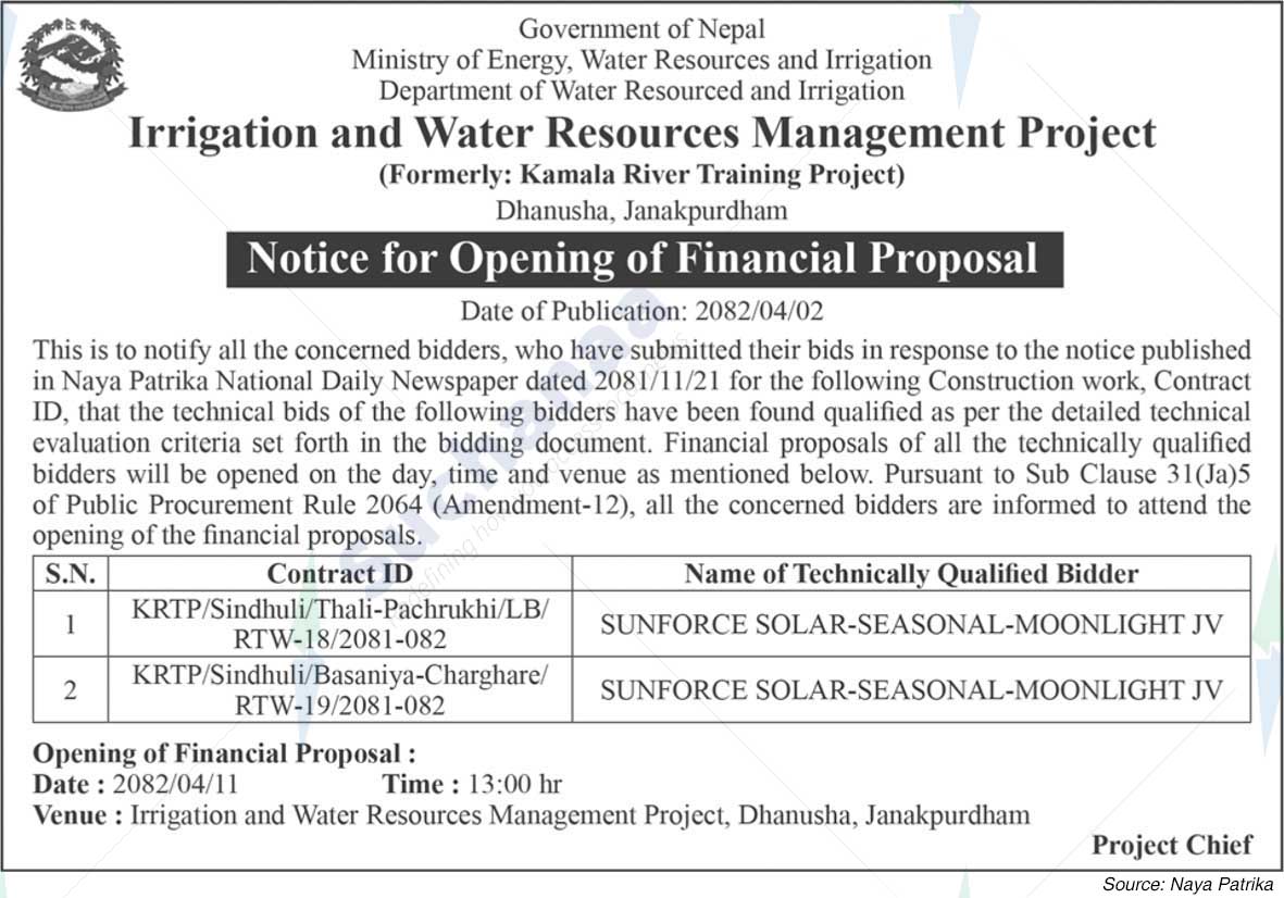 Irrigation and Water Resources Management Project, Dhanusha