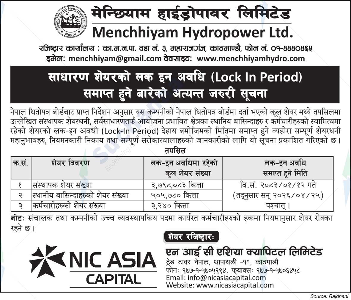 Menchhiyam Hydropower Limited (MCHL)