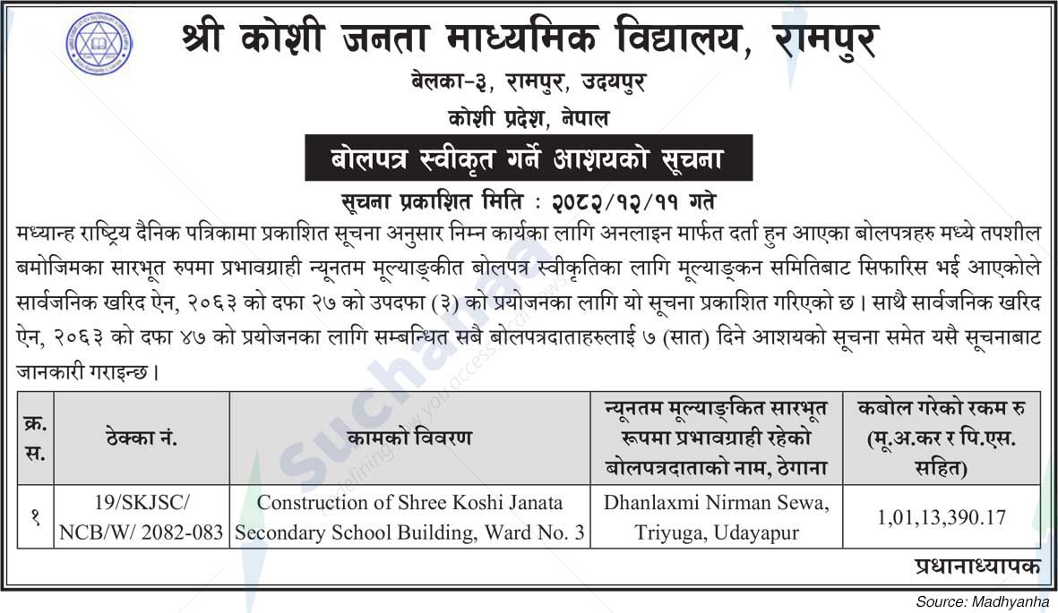 Shree Koshi Janata Secondary School, Rampur