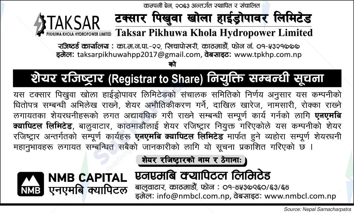Taksar Pikhuwa Khola Hydropower Limited