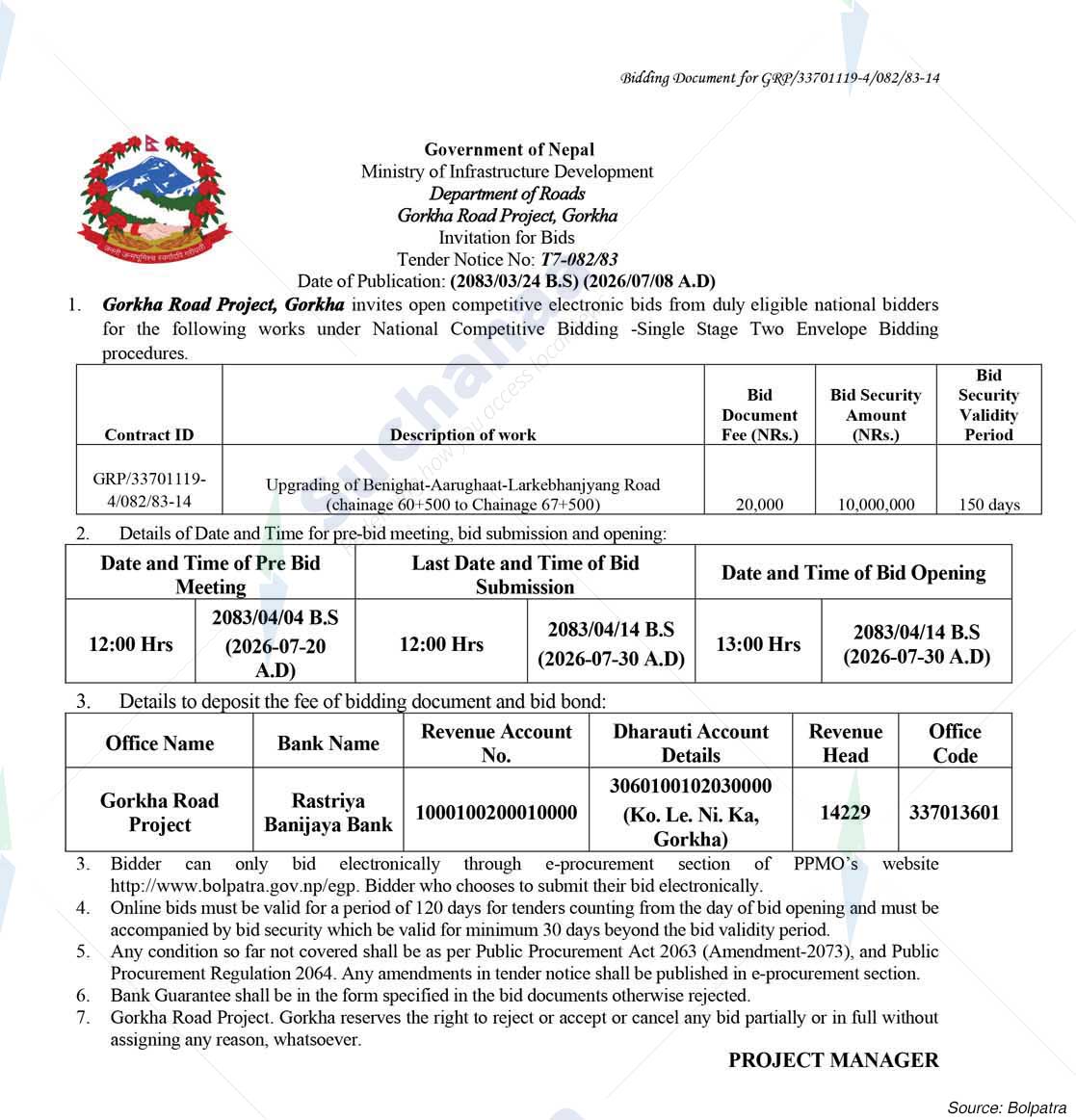 Gorkha Road Project, Gorkha