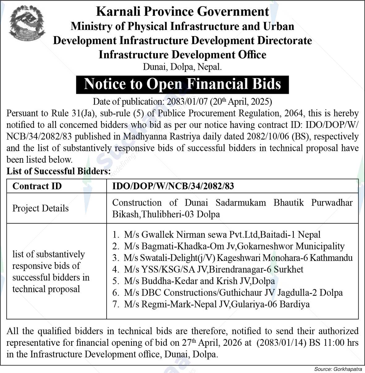 Infrastructure Development Office, Dolpa