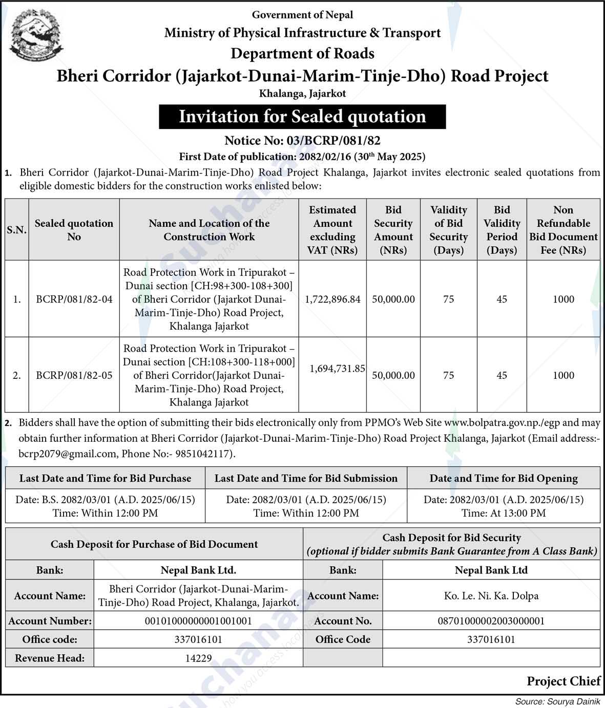 Bheri Corridor (Jajarkot-Dunai-Marim-Tinje-Dho) Road Project, Khalanga