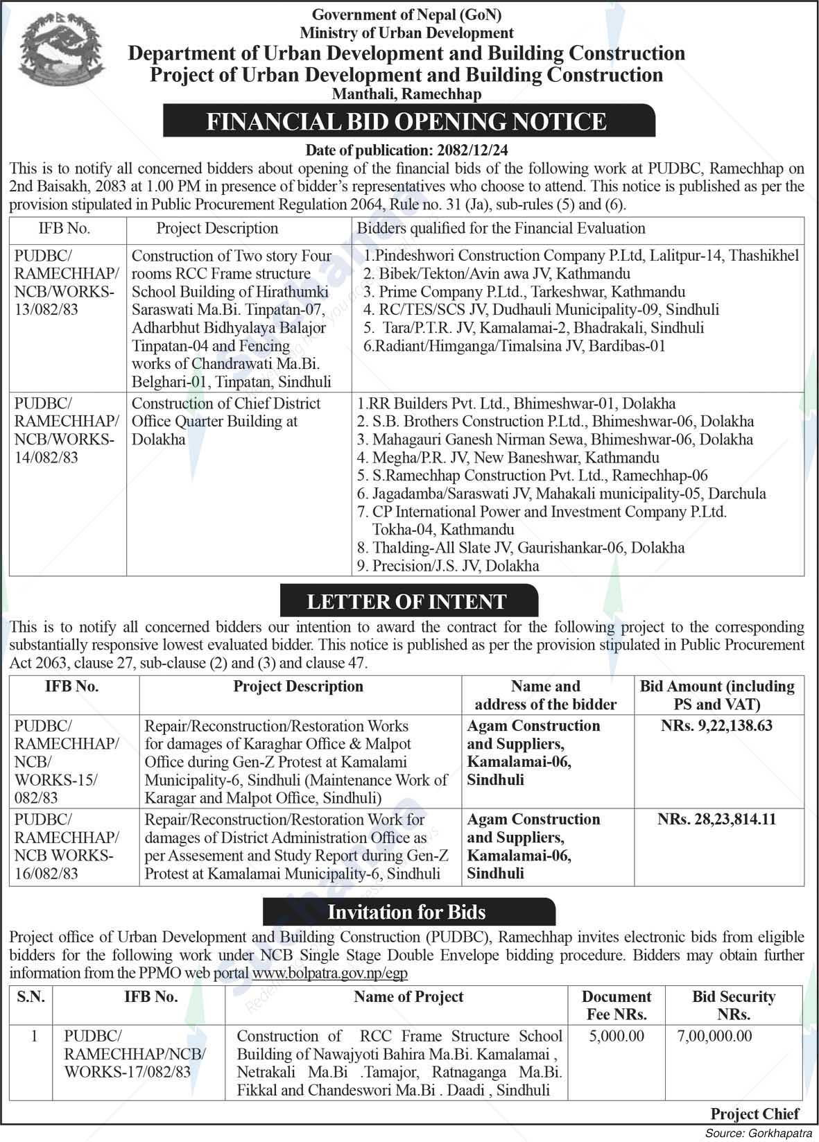 Project of Urban Development and Building Construction, Ramechhap