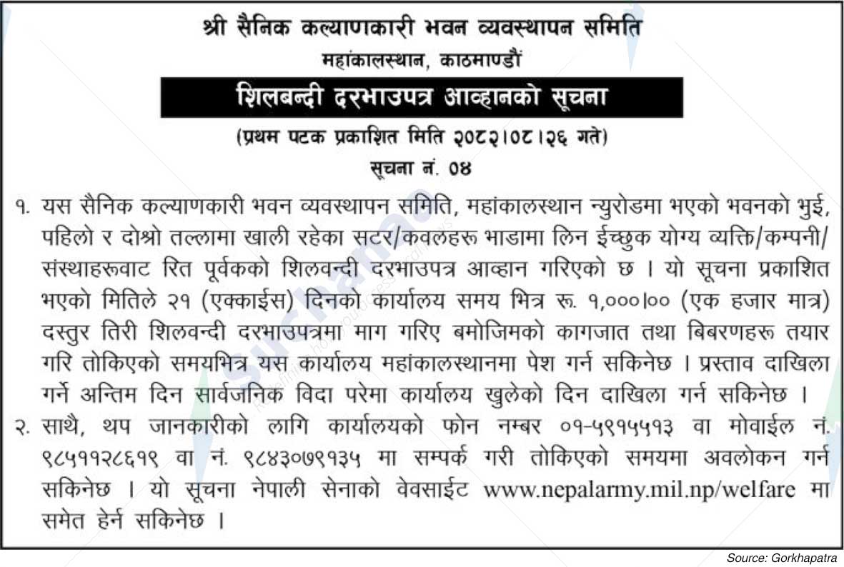 Sainik Welfare Building Management Committee, Mahanakalsthan, Kathmandu