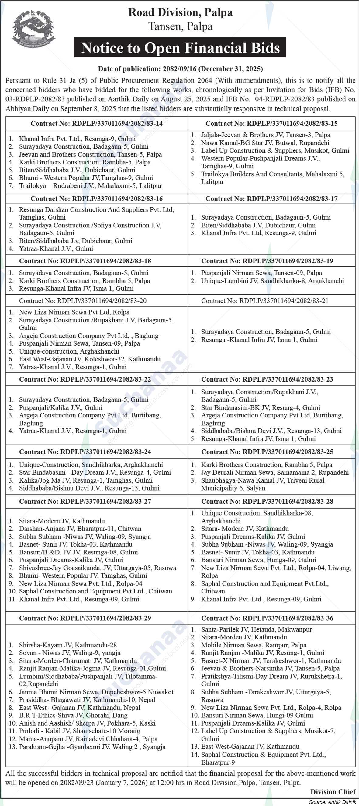 Road Division, Palpa