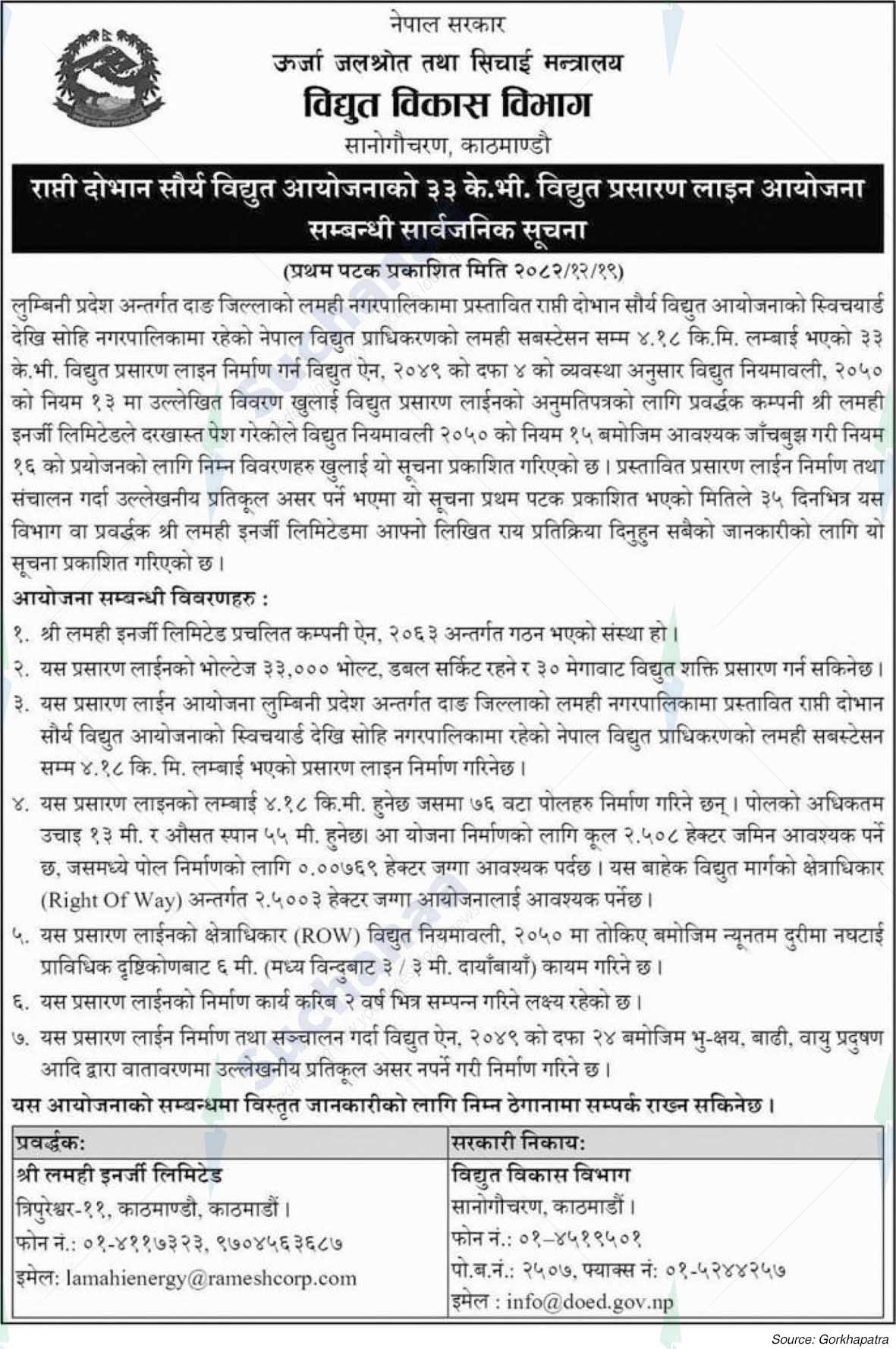 Department of Electricity Development