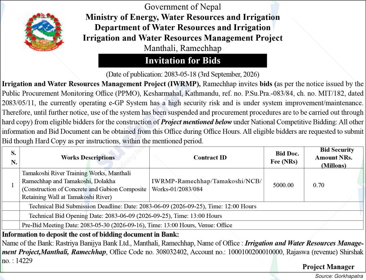 Irrigation and Water Resources Management Project Manthali, Ramechhap