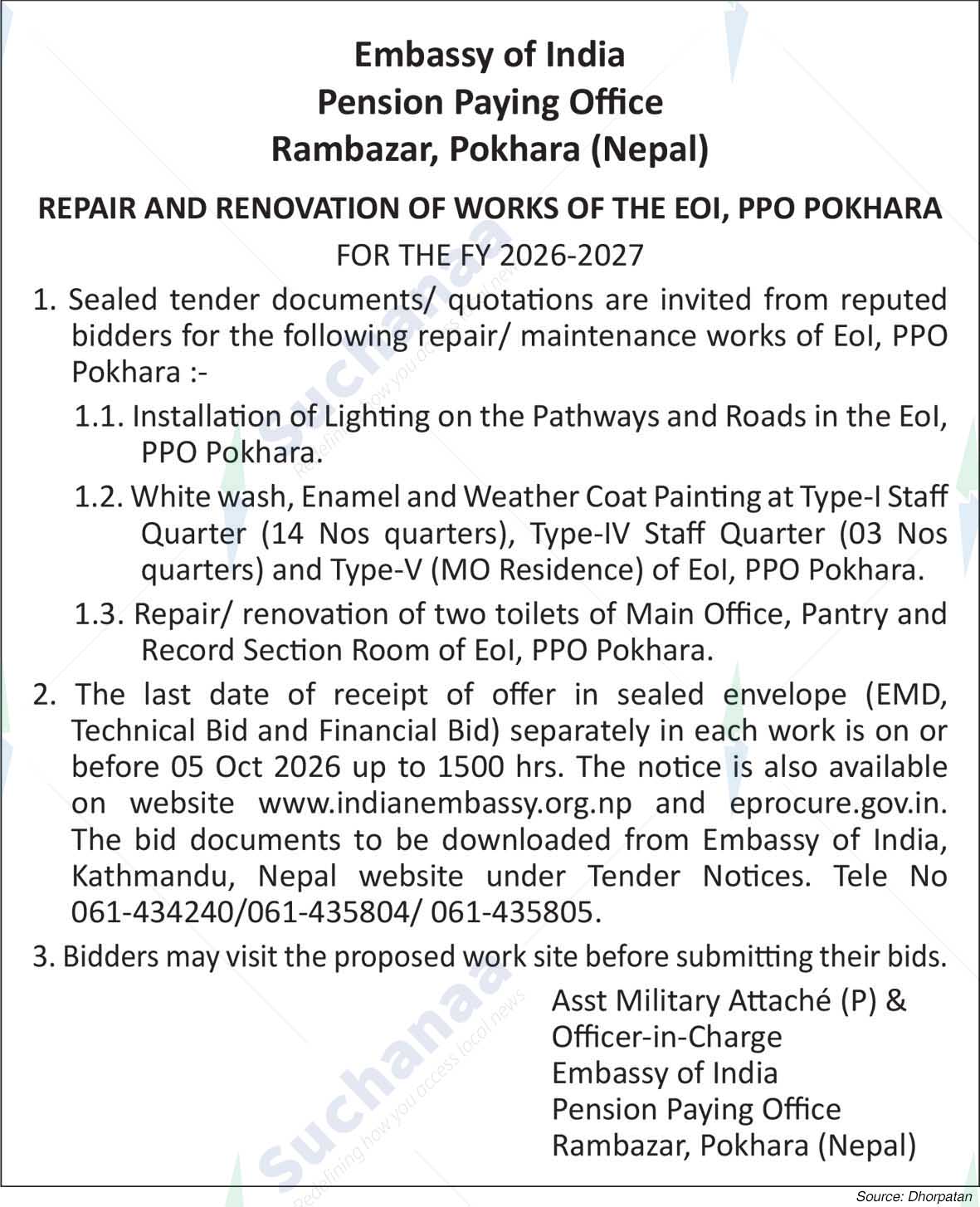Embassy of India, Pension Paying Office, Pokhara