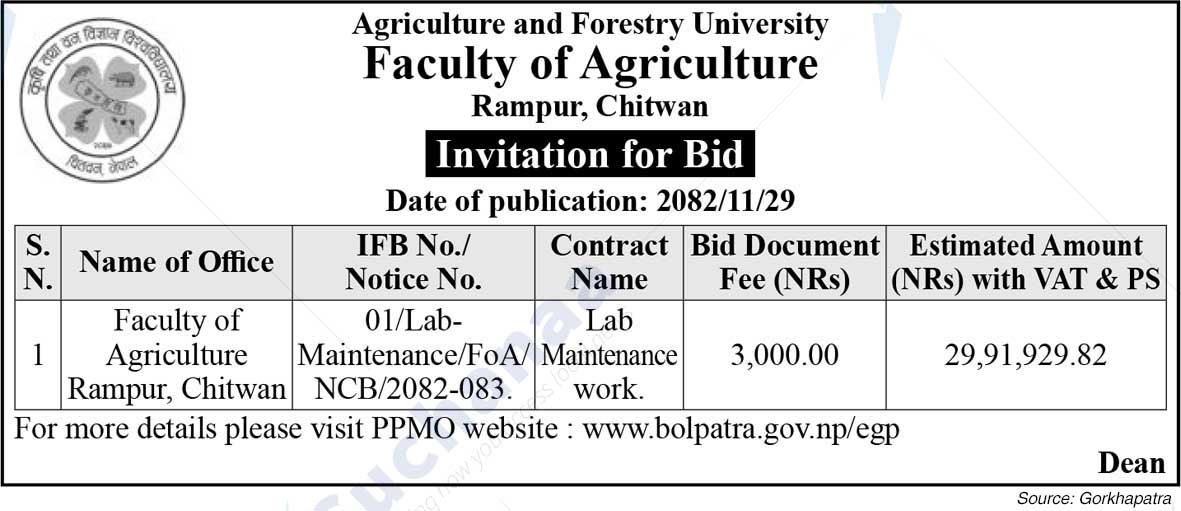 Faculty of Agriculture, Office of the Dean, Rampur Chitwan