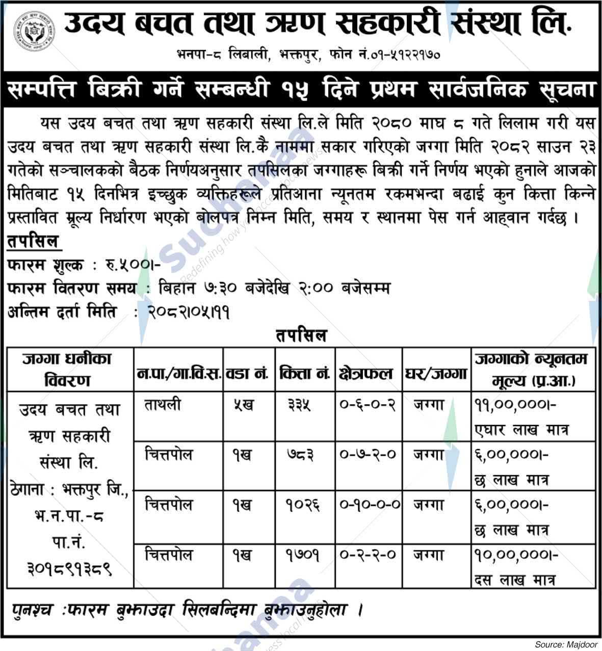 Udaya Saving and Credit Cooperative Society Ltd.