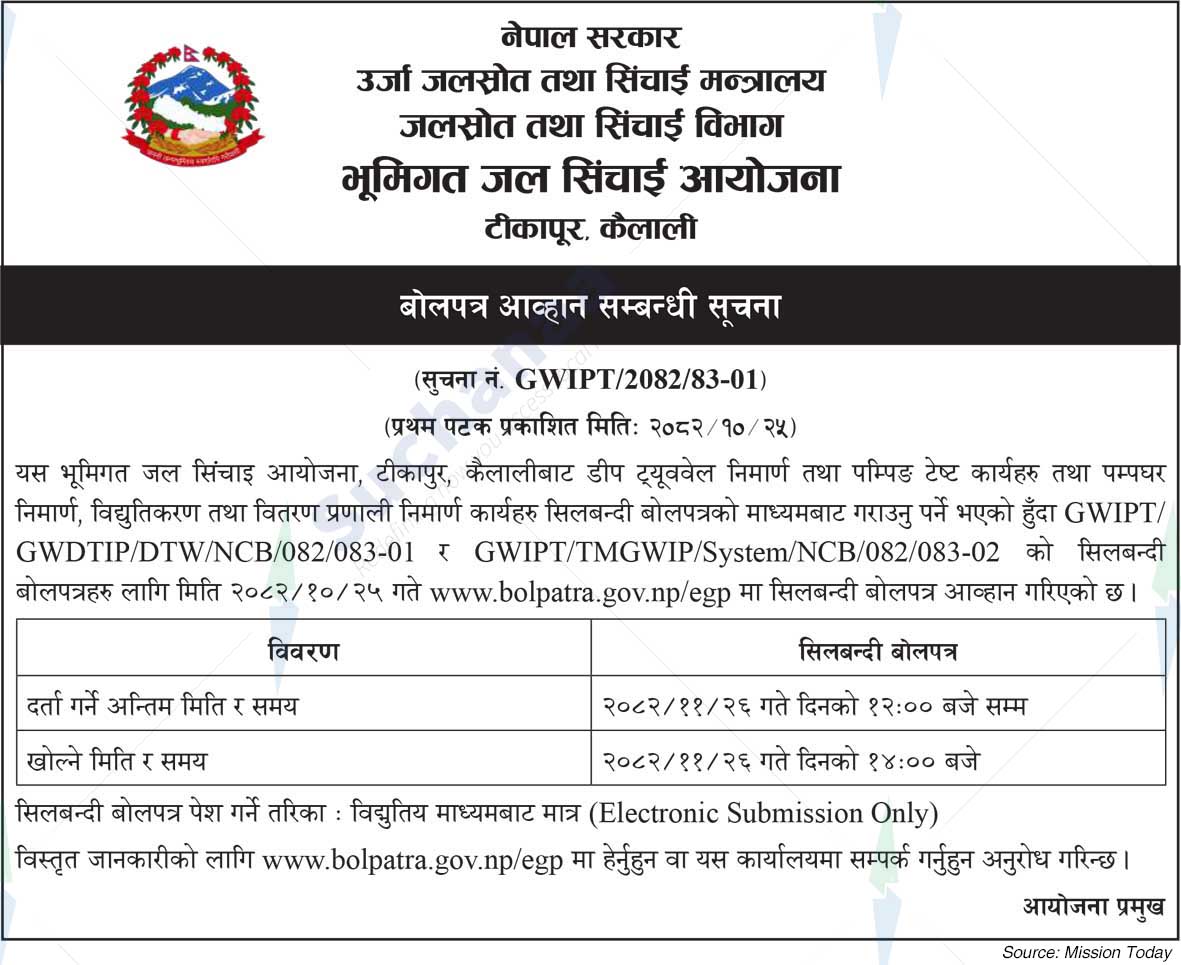 Underground Water Irrigation Project, Tikapur, Kailali