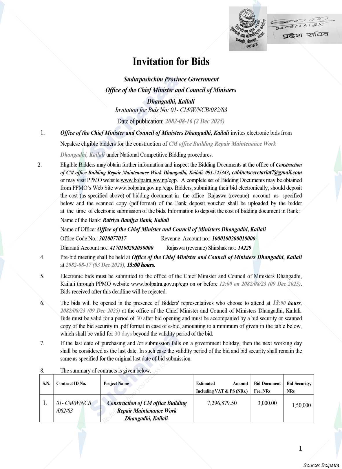 Office of the Chief Minister and Council of Ministers, Sudurpashchim