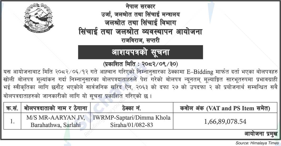 Irrigation and Water Resources Management Project, Rajbiraj, Saptari