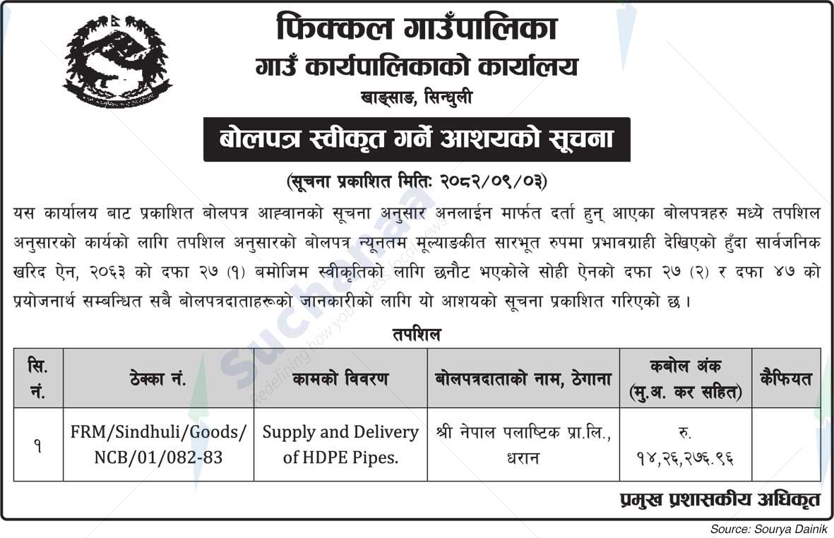 Fikkal Rural Municipality, Khadsang, Sindhuli