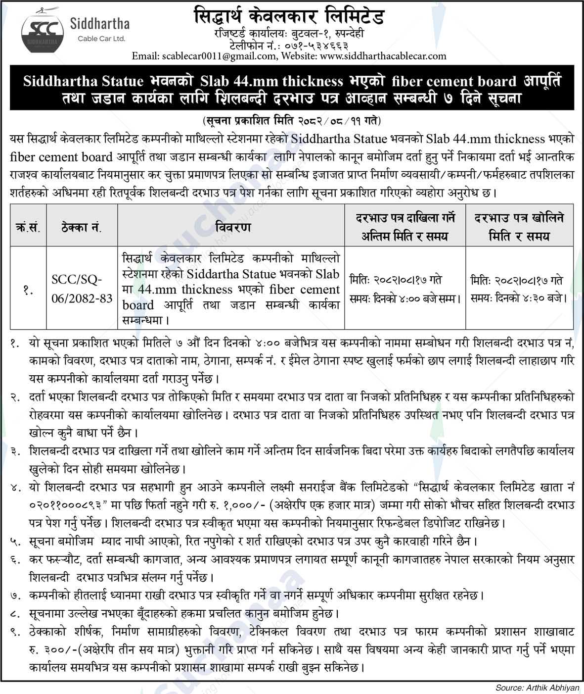 Siddhartha Cable Car Ltd., Rupendehi