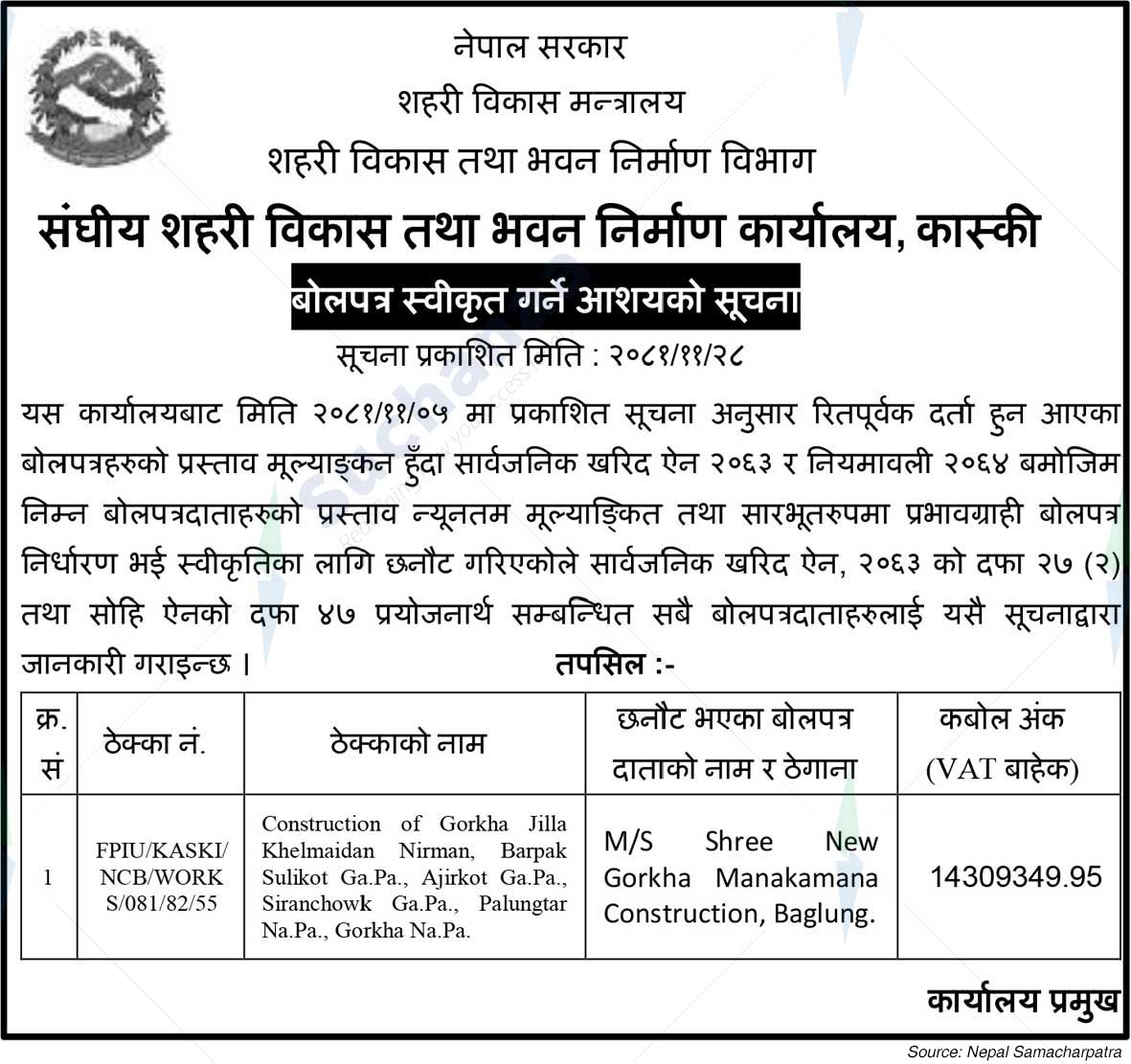 Federal Urban Development and Building Office, Kaski