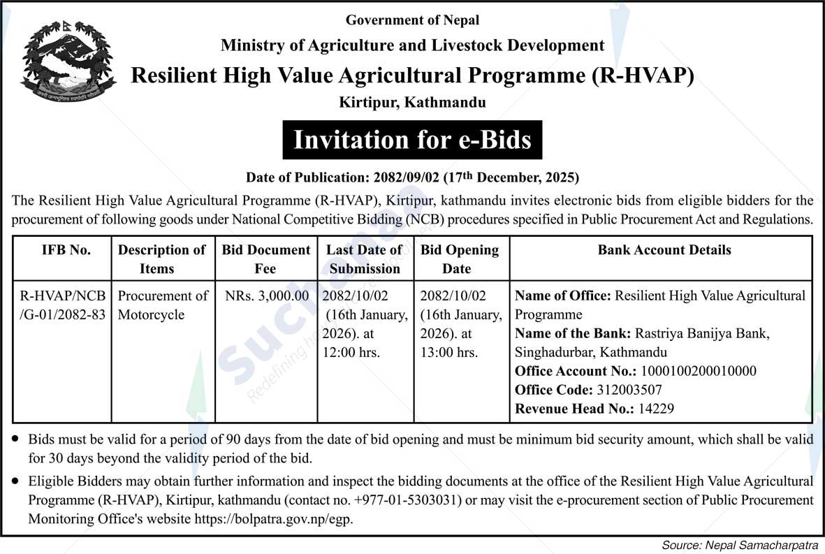 Resilient High Value Agricultural Programme (R-HVAP), Kirtipur, Kathmandu