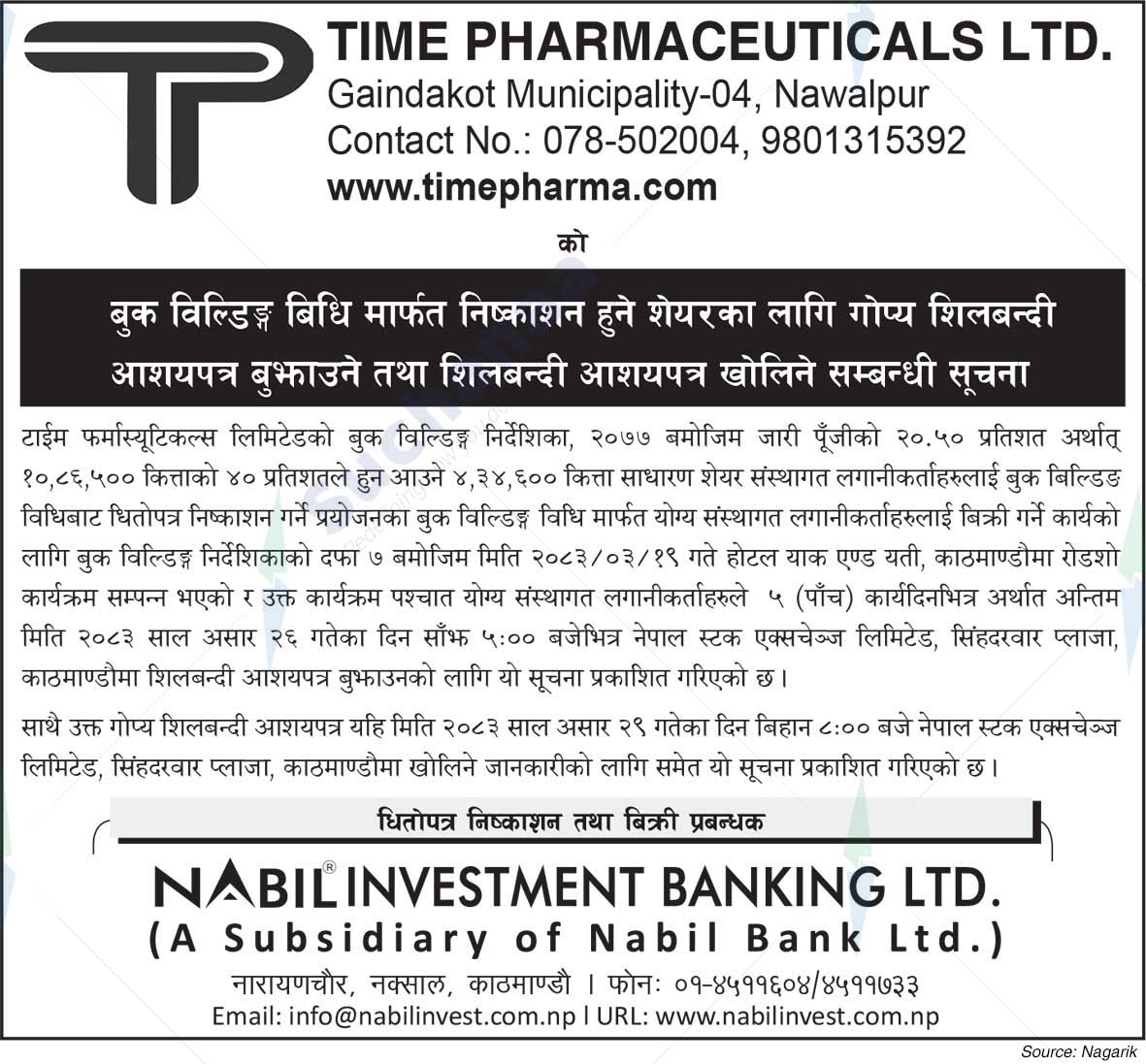 Time Pharmaceuticals Ltd.