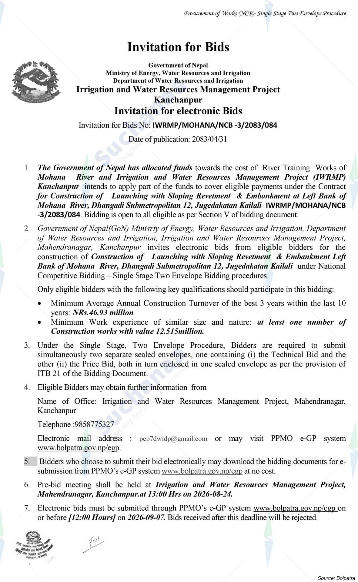 Irrigation and Water Resources Management Project, Kanchanpur