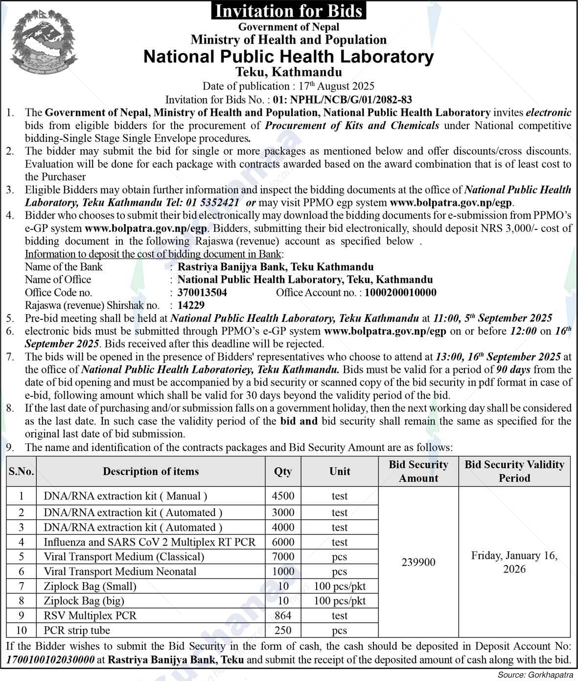 National Public Health Laboratory, Teku