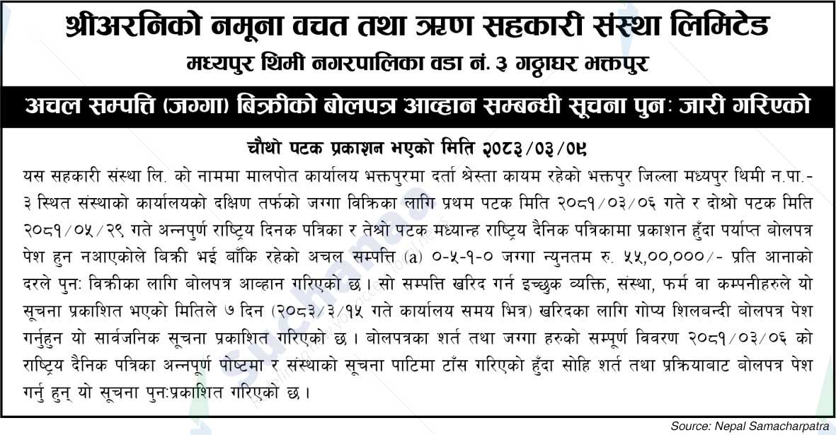 Shree Araniko Namuna Bachat Tatha Rin Sahakari Sanstha Limited, Bhaktapur