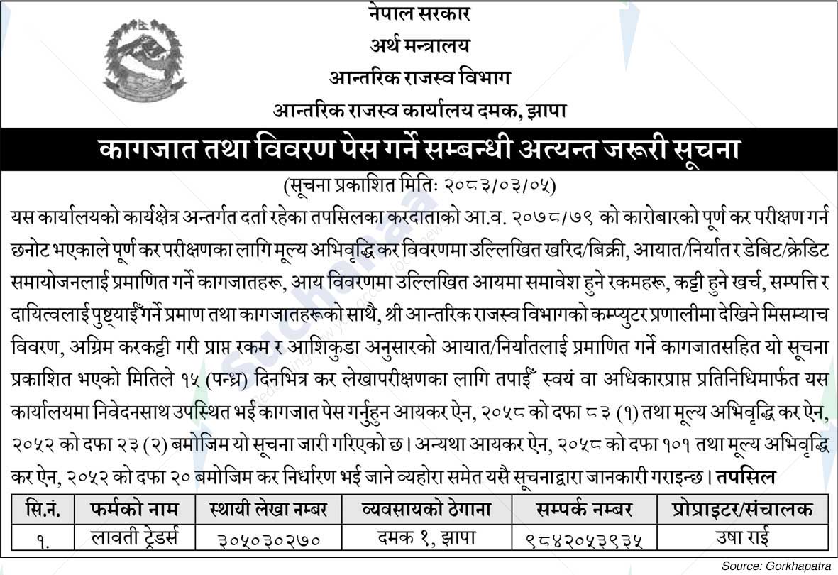 Inland Revenue Office, Damak, Jhapa