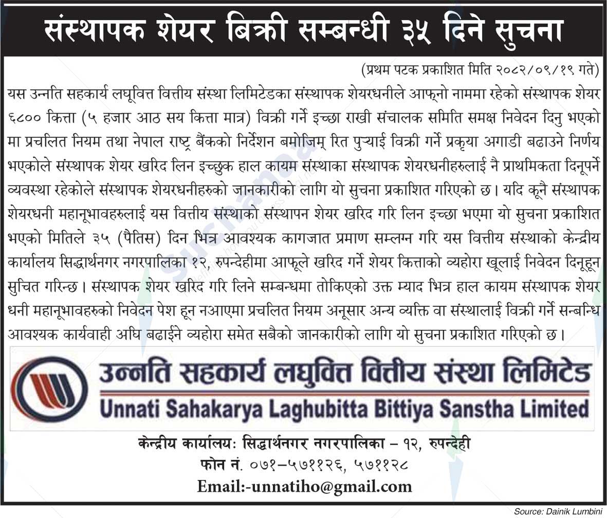 Unnati Sahakarya Laghubitta Bittya Sanstha Limited