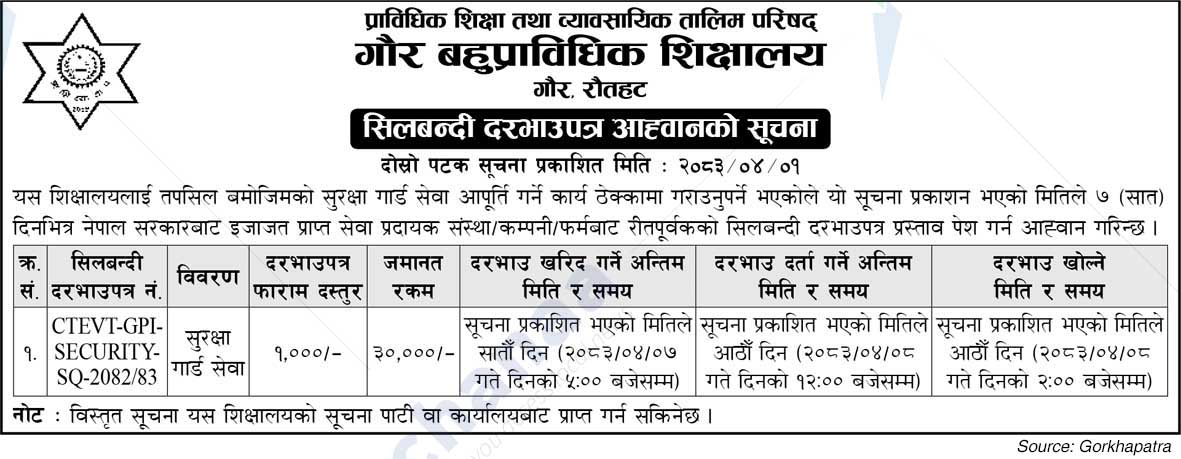 Gaur Polytechnic Institute, Gaur, Rautahat