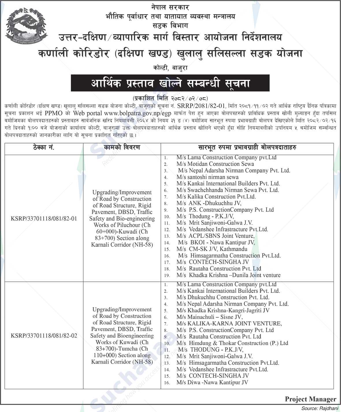 Karnali Corridor (Southern Section) Open Road Project