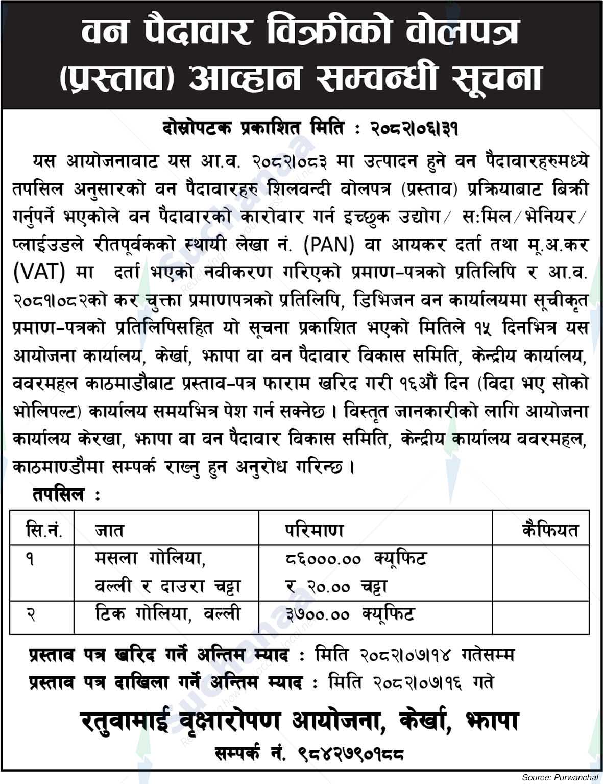 Ratuwamai Tree Plantation Project, Kerkha, Jhapa