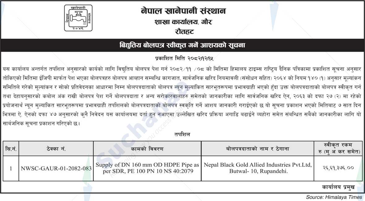 Nepal Water Supply Corporation, Rautahat