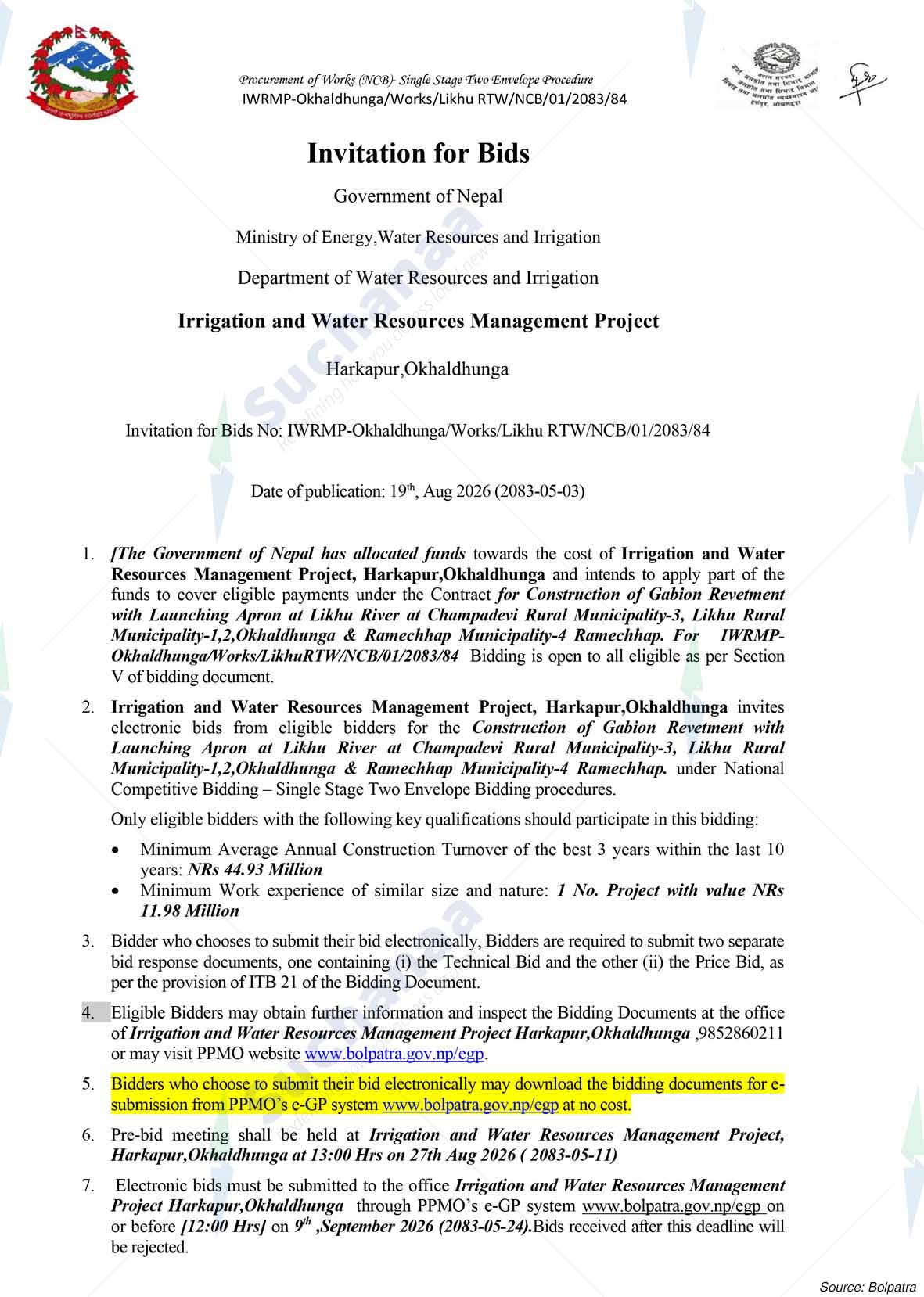 Irrigation and Water Resources Management Project, Okhaldhunga