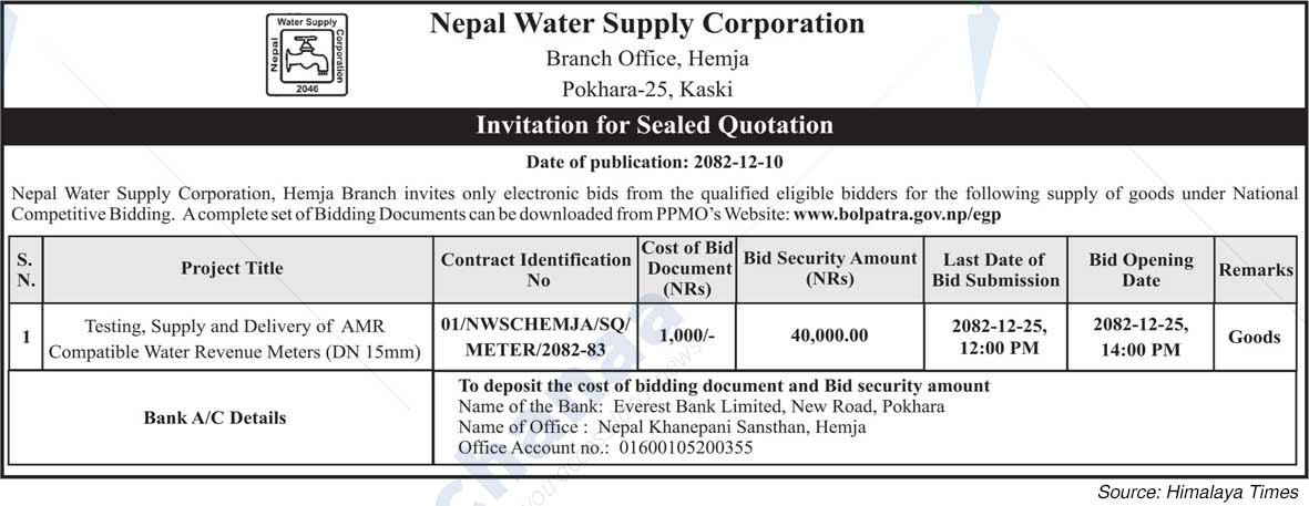 Nepal Water Supply Corporation, Kaski