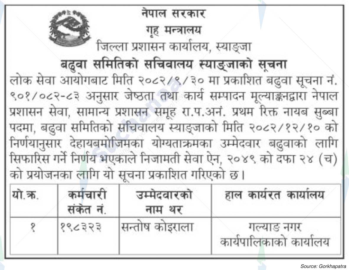 District Administration Office, Syanja