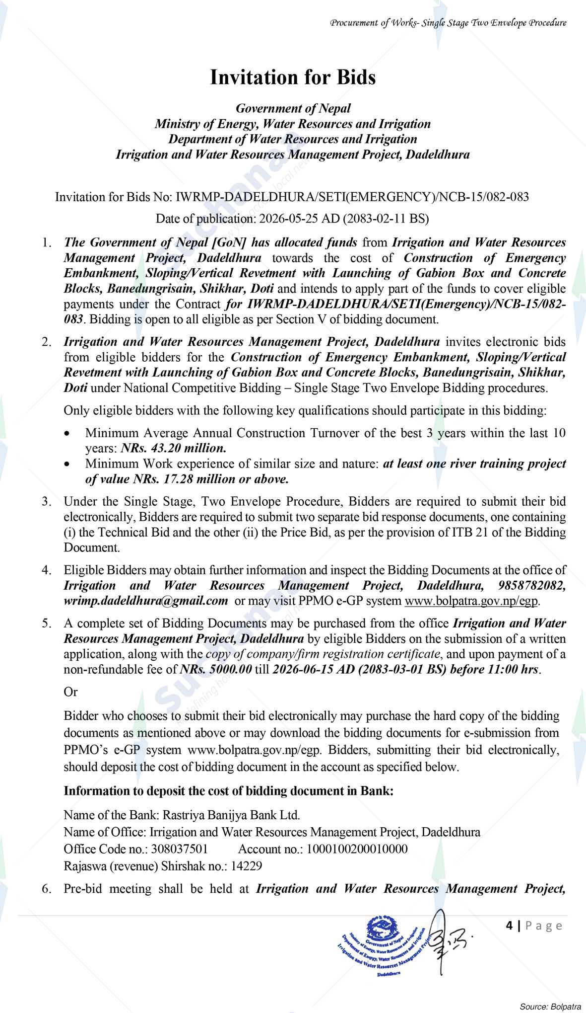 Irrigation and water Resources Management Project, Dadeldhura