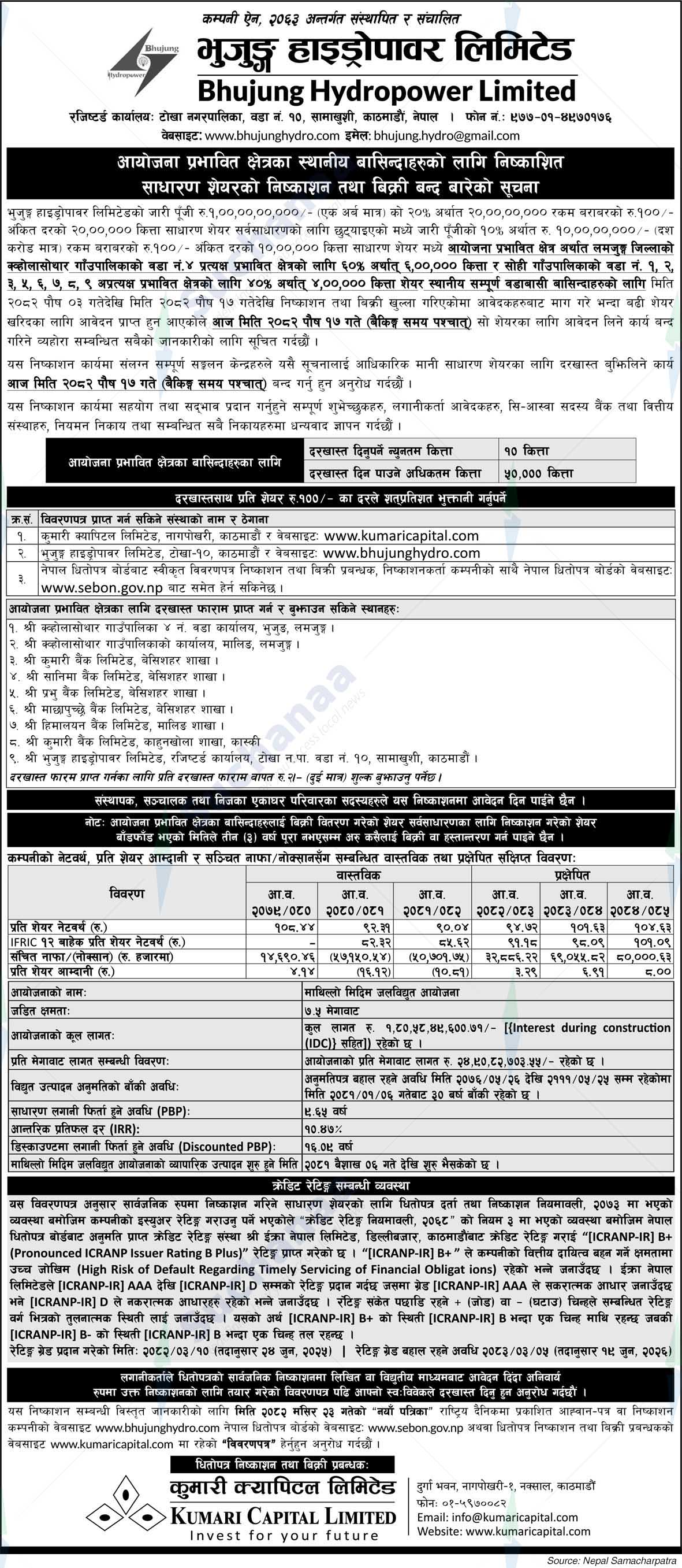 Bhujung Hydropower Limited, Samakhushi, Kathmandu