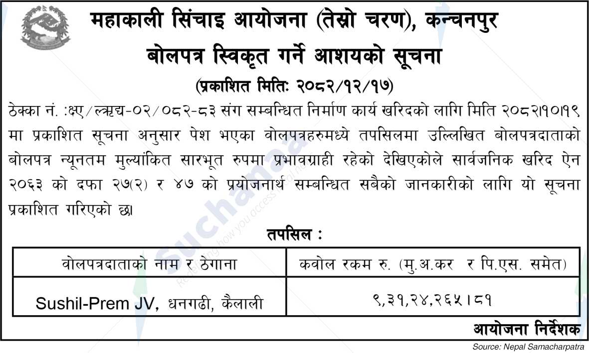 Mahakali Irrigation Project-III Stage, Kanchanpur